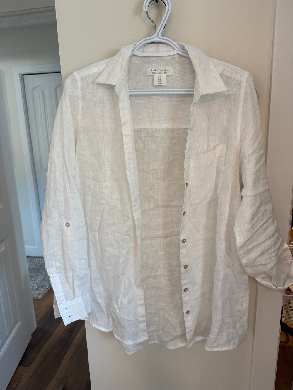 White Linen Button-Up Shirt J
